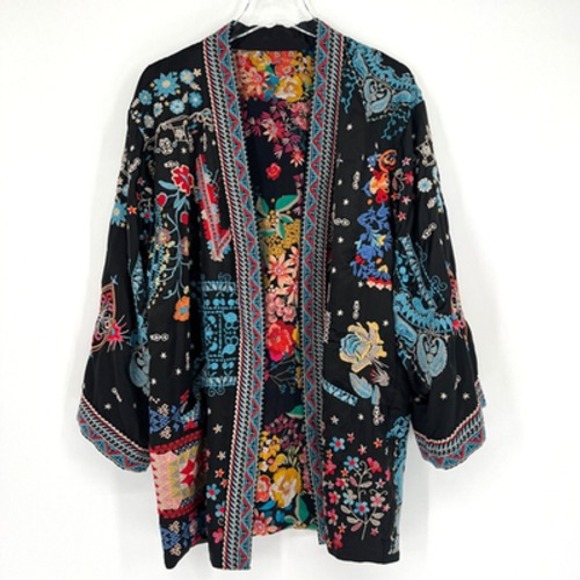 Johnny Was Sweaters - Johnny Was Cardigan Womens S Kimono Embroidered‎ Floral Boho Reversible Hippie
